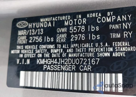 2013 Hyundai Equus Ultimate z USA, uszkodzony, nr VIN KMHGH4JH2DU072167